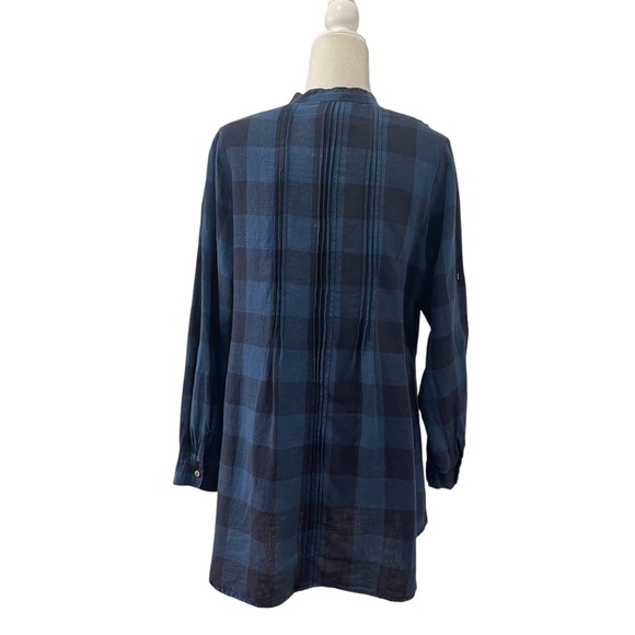 Yuvita Linen Shirt Dress Size L Gingham Roll Tab Sleeves Pintuck Details - Picture 4 of 7